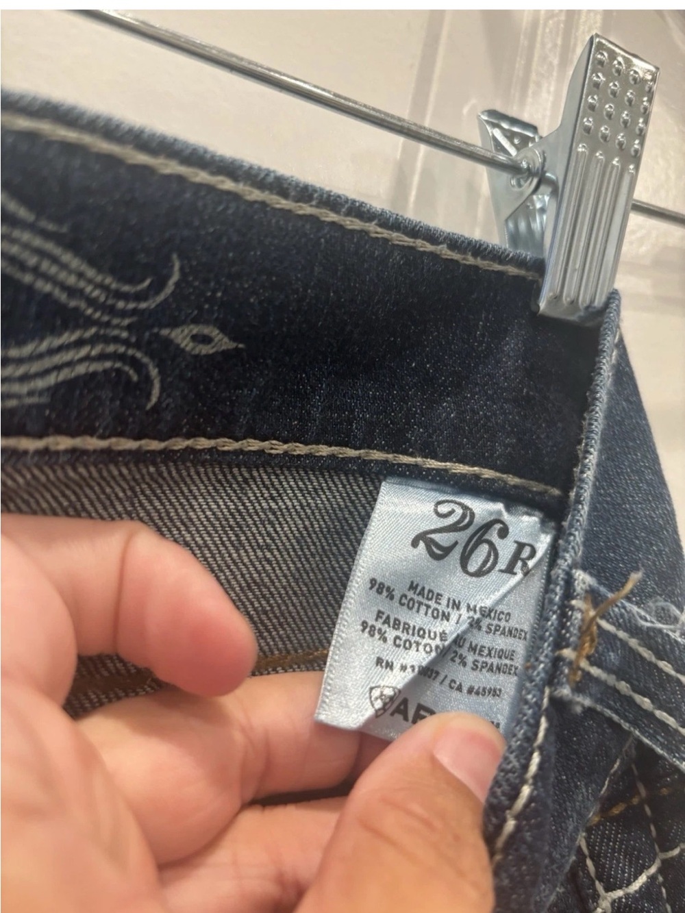 Ariat Women's Medium Dark Blue Boyfriend Jeans with Distressed Detail - Picture 4 of 6